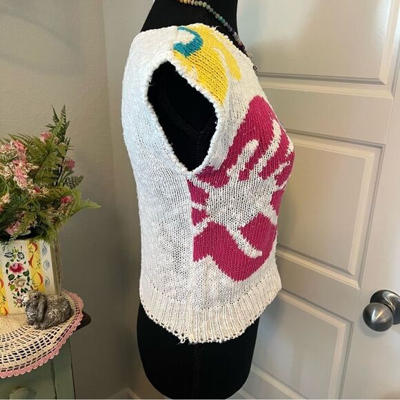 Ginenne Vintage Pink Blue Yellow Big Floral Knit Sweater Blouse S See Details - Picture 3 of 15